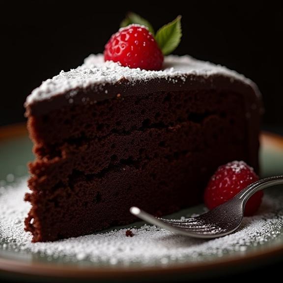 Una torta caprese al cioccolato con una spolverata di zucchero a velo.